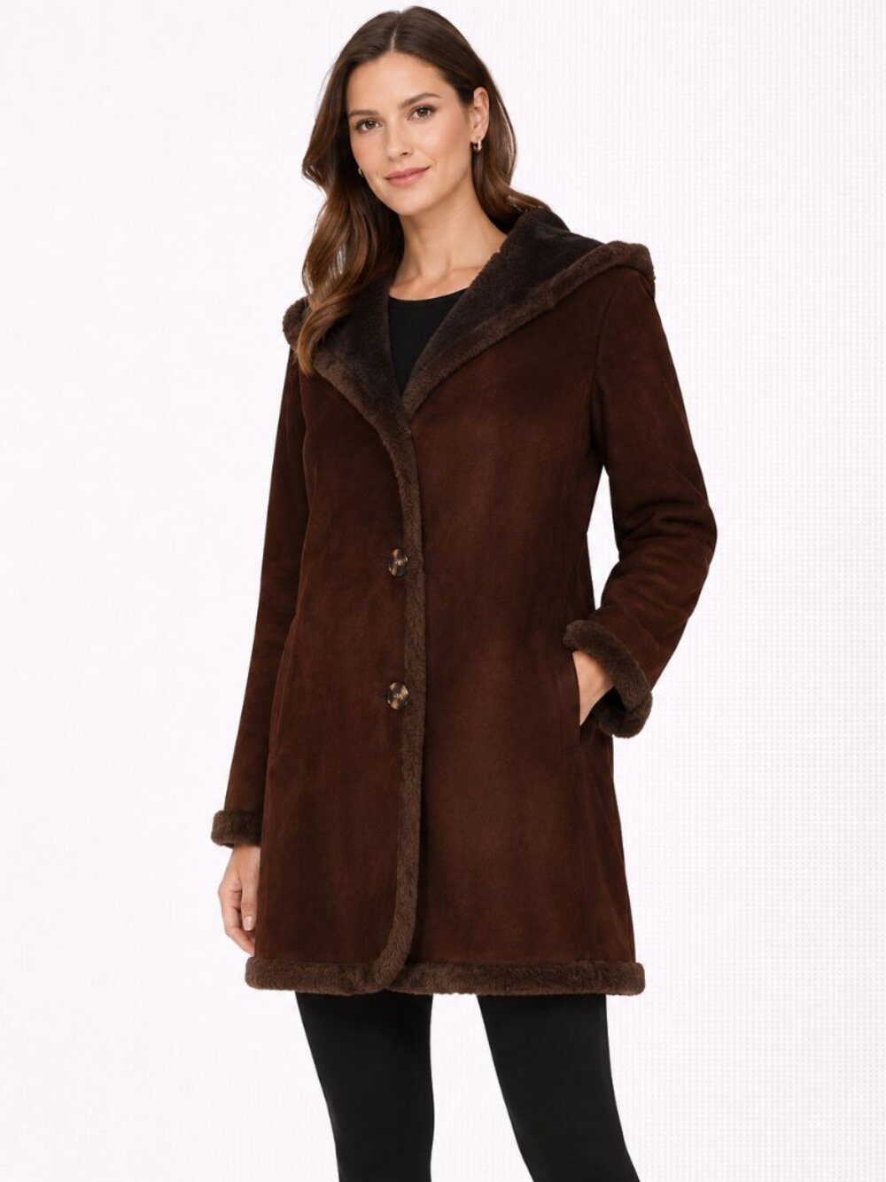 Vintage Jones New York women's jacket hooded faux suede brown Size: L